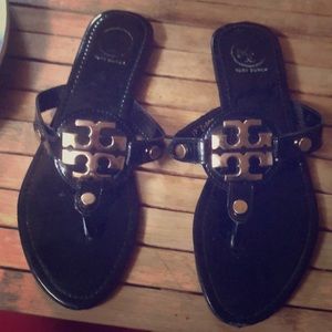 Tory Burch shiny black/gold flip flops . Size 41